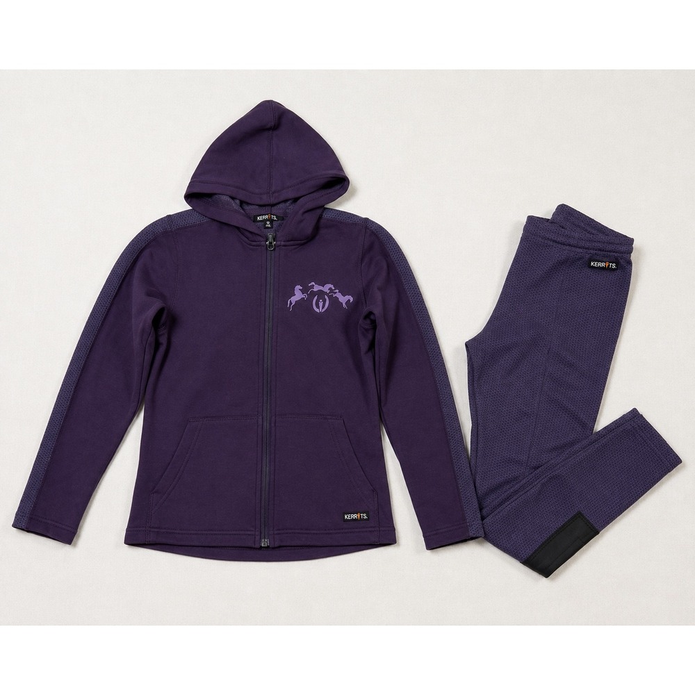 Kerrits Kids Purple Equestrian Fleece Hoodie and Riding Tights Set Size Medium